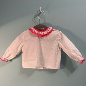 Vintage Eatons White Ruffle Neck Shirt (size 12 months)